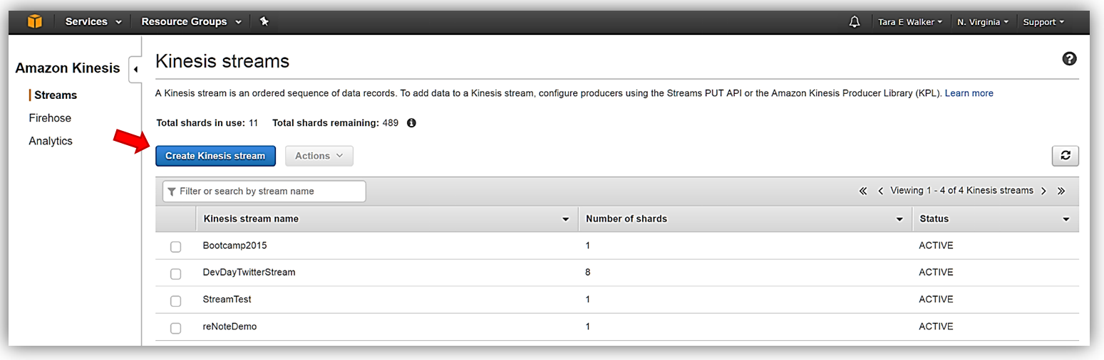 screenshot of Amazon Kinesis